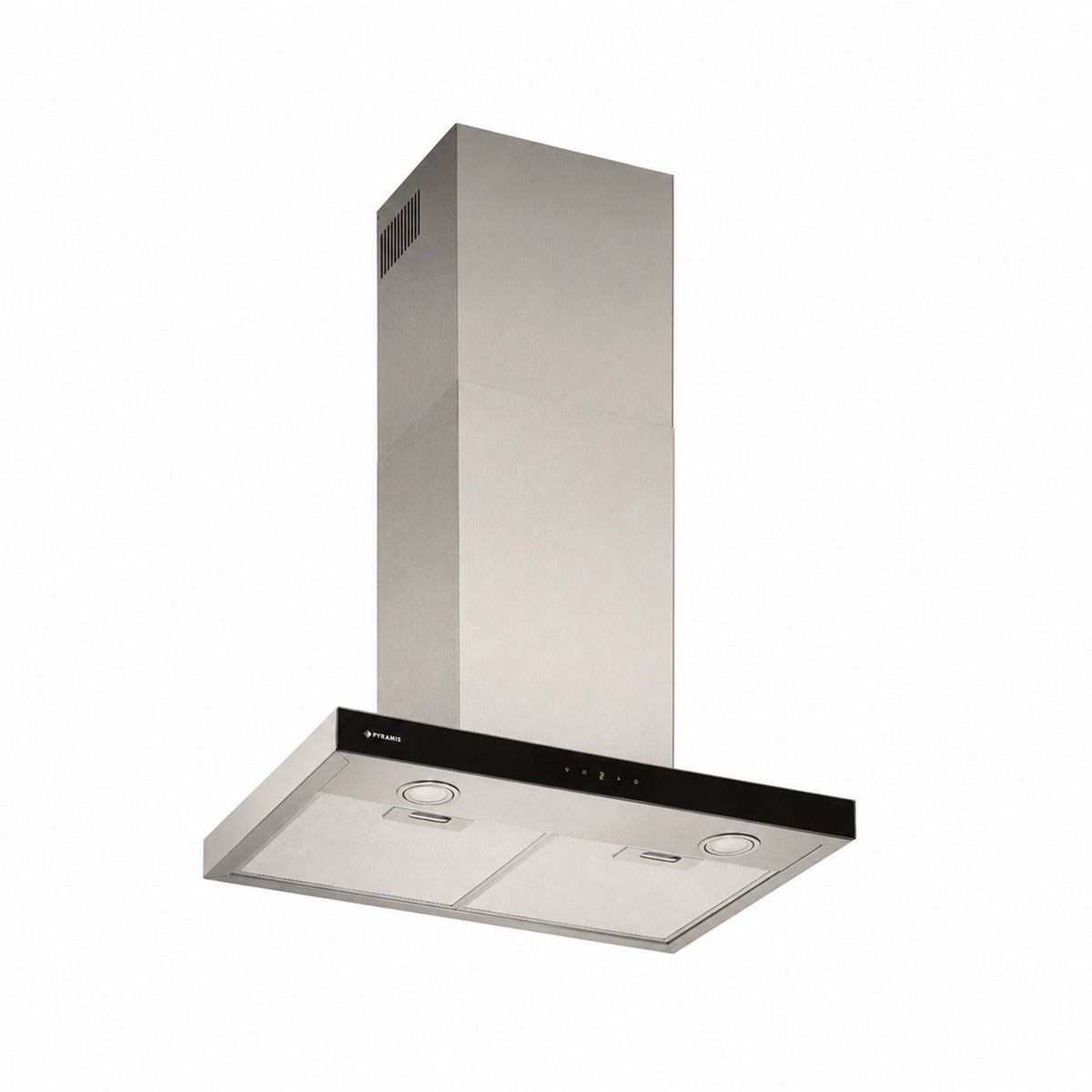 Hota decorativa Pyramis GRANDEZZO, putere de absorbtie 679mc/h, Touch Control, Timer, Boost mode, 1 motor turbo, finisaj inox si sticla neagra