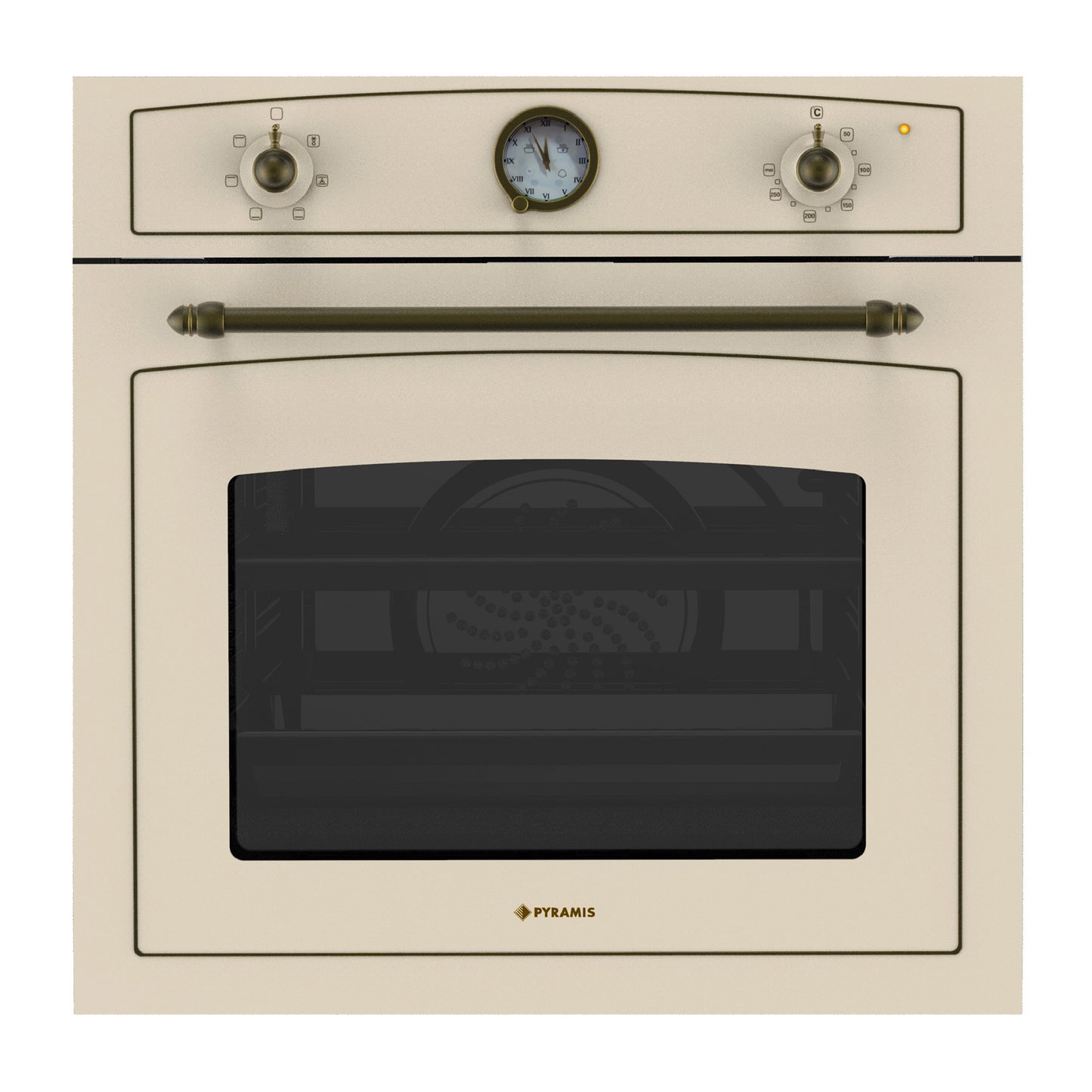 Set Rustic Pyramis 8070, cuptor electiric 6 functii, clasa A, volum 64 litri, ceas analog si plita gaz, wok, gratare fonta, finisaj antichizat