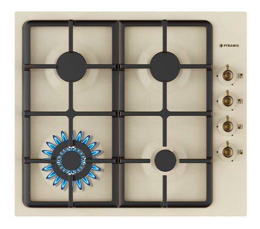 Plita gaz Pyramis 60KF 870, finisaj Rustic, wok, gratare fonta, 59x52cm