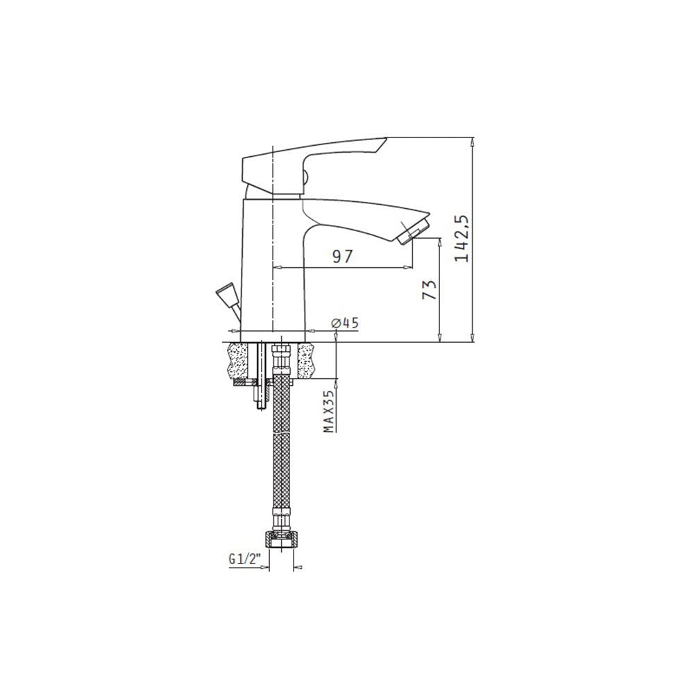 Baterie lavoar Pyramis DELICATO PLUS, finisaj cromat, cartus cu disc ceramic - EpicHome.ro