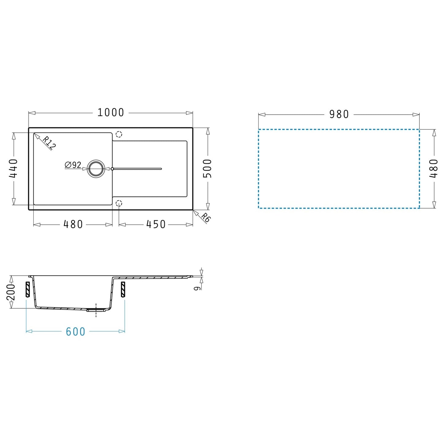 Chiuveta granit Pyramis ITHAKA PLUS 100x50cm - EpicHome