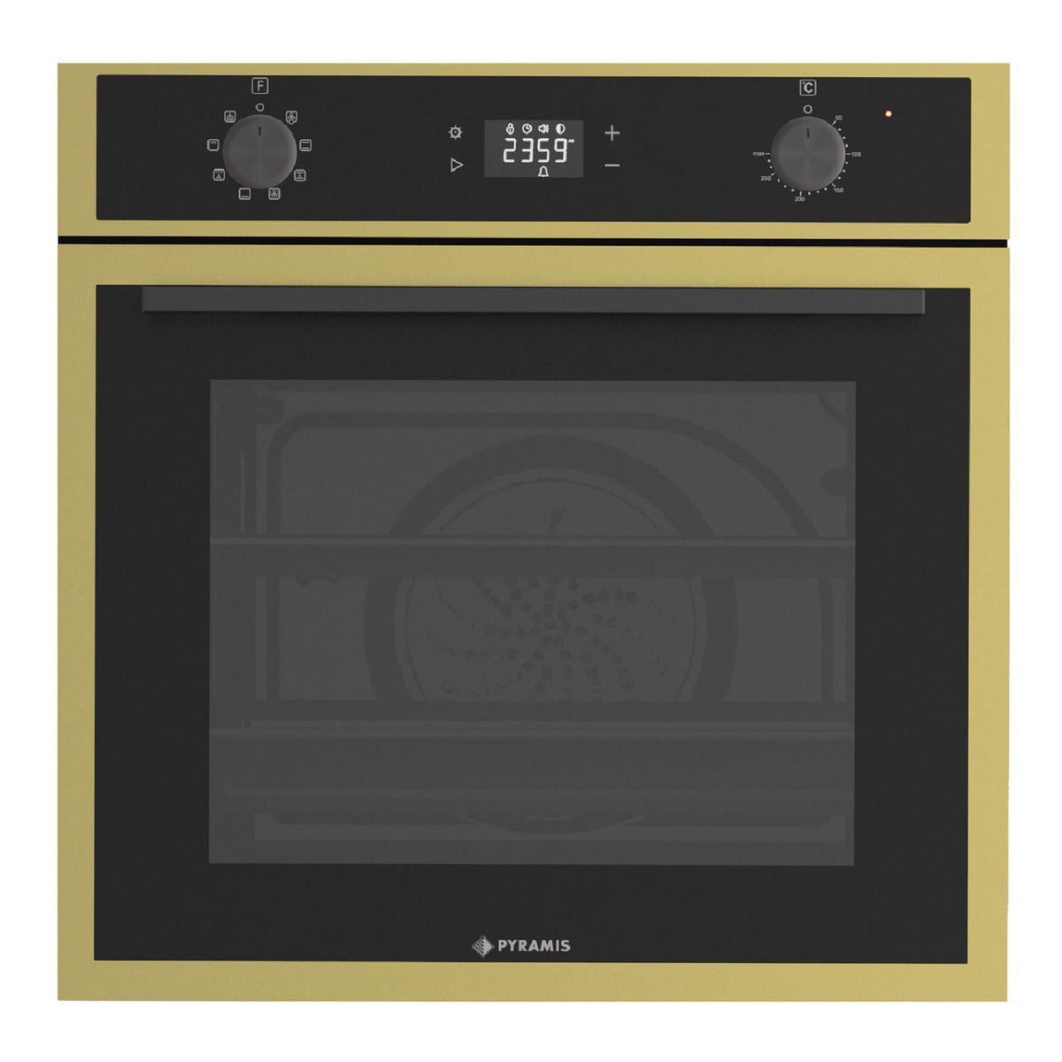 Cuptor electric Pyramis 60IN 8080 PVD, 8 functii, clasa A, 64 litri, AirFry, Rotisor, SelfClean+, Soft Close, butoane retractabile - EpicHome.ro