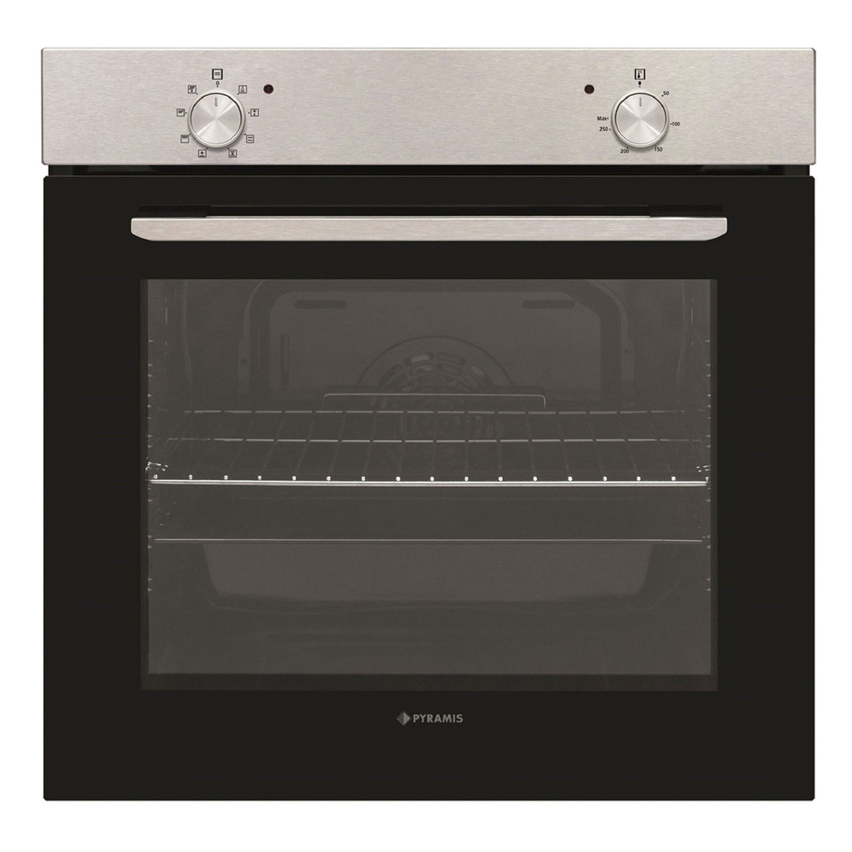 Cuptor electric Pyramis PO78010008SIX Black Glass si Inox, 8 functii, clasa A, 78 litri, butoane rotative - EpicHome.ro