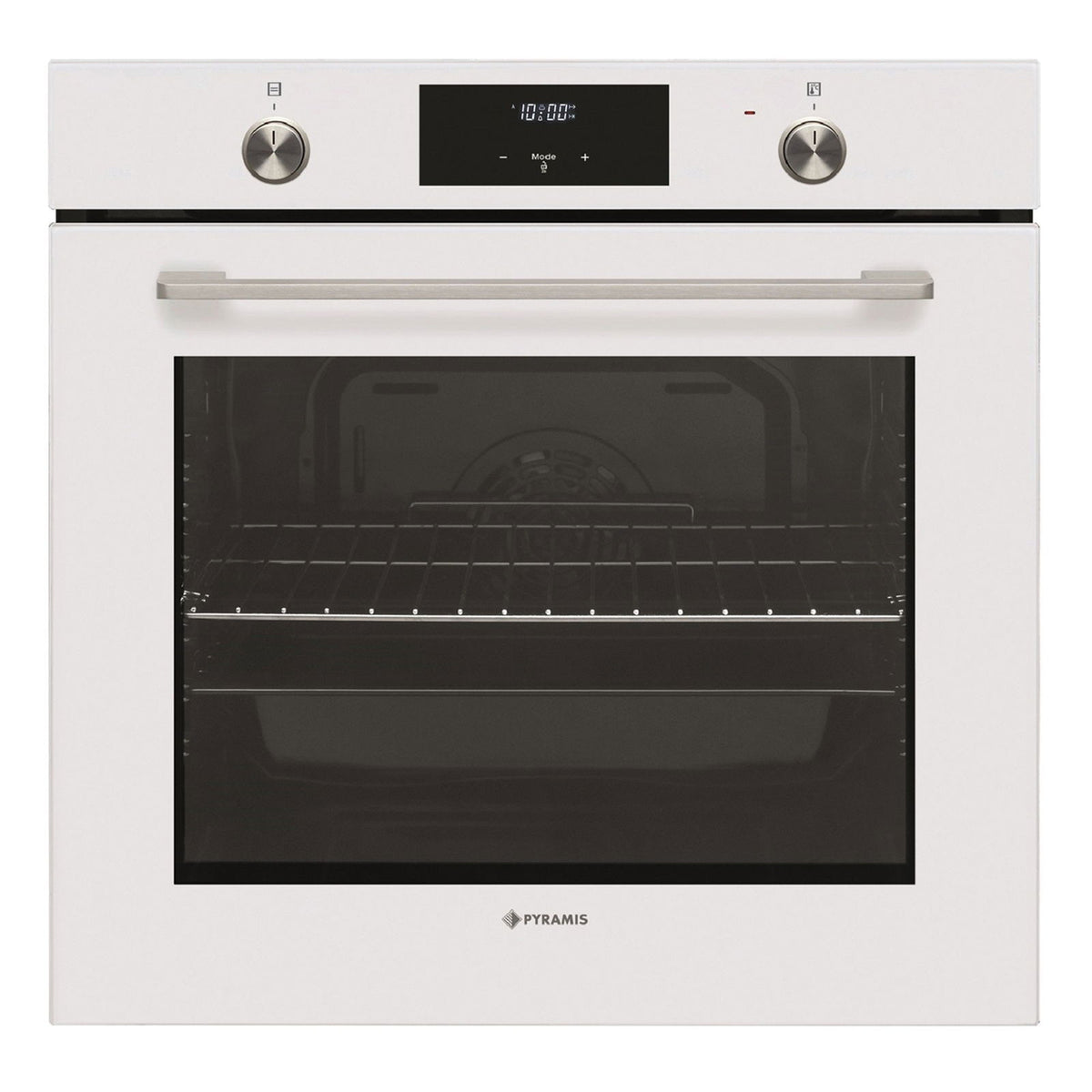 Cuptor electric Pyramis PO78062009PWH White Glass, 9 functii, clasa A, volum 78 litri, timer digital, Soft Close, butoane retractabile - EpicHome.ro