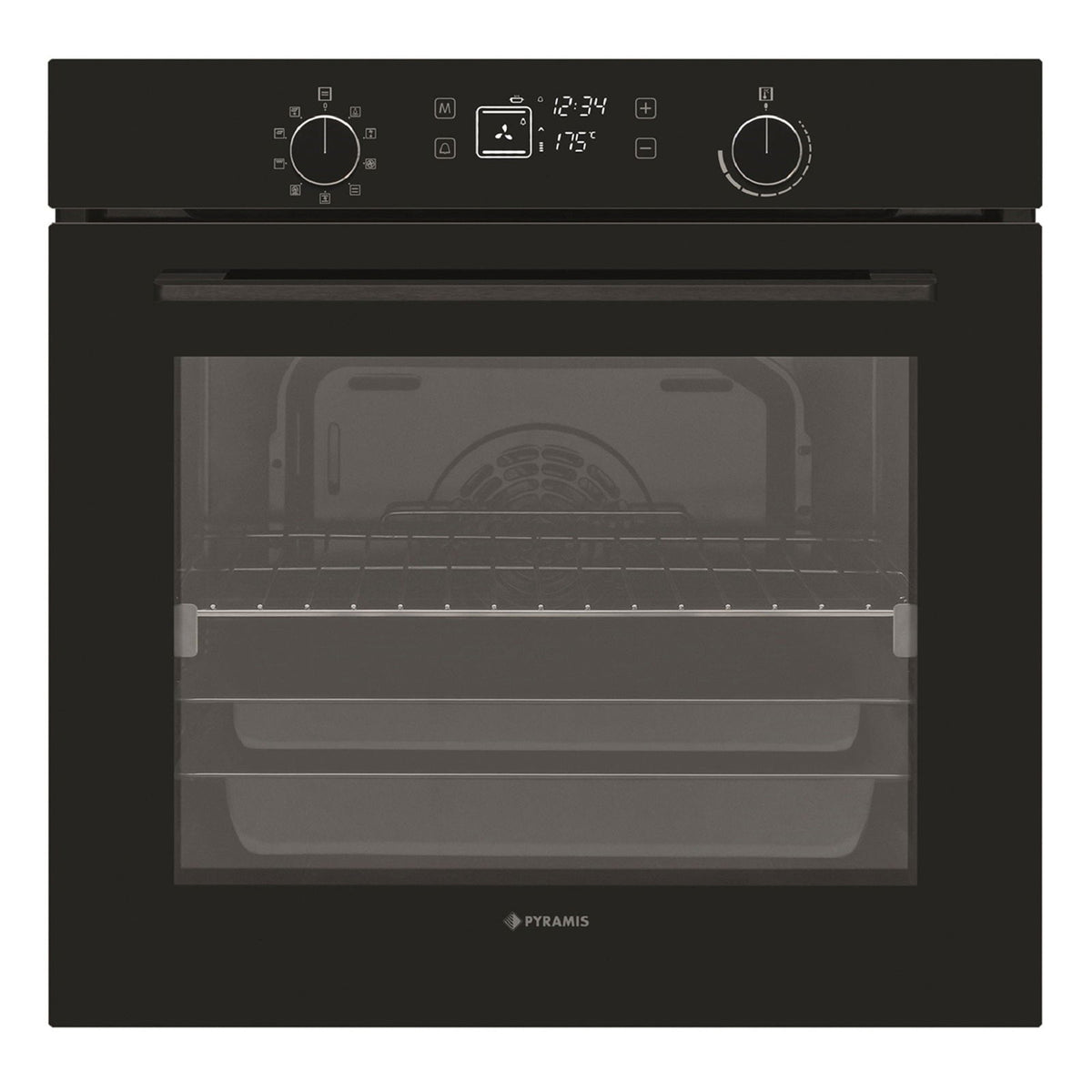 Cuptor electric Pyramis PO78082009SBL Full Black Glass, 9 functii, clasa A, volum 78 litri, timer digital, Soft Close, Cool Touch, ghidaje telescopice - EpicHome.ro