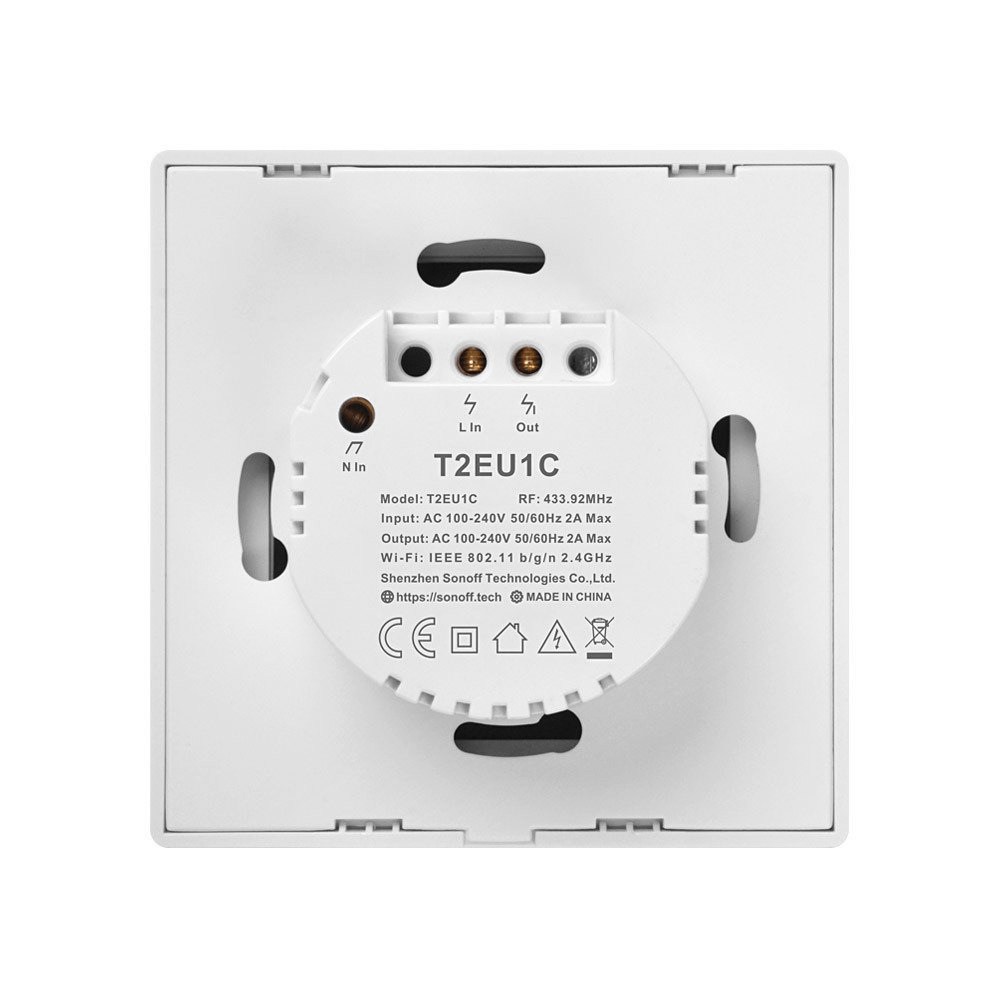 Intrerupator smart Sonoff T2EU1C TX, Wireless, 1 canal, cu touch, sticla, Alb, cu bordura - EpicHome.ro