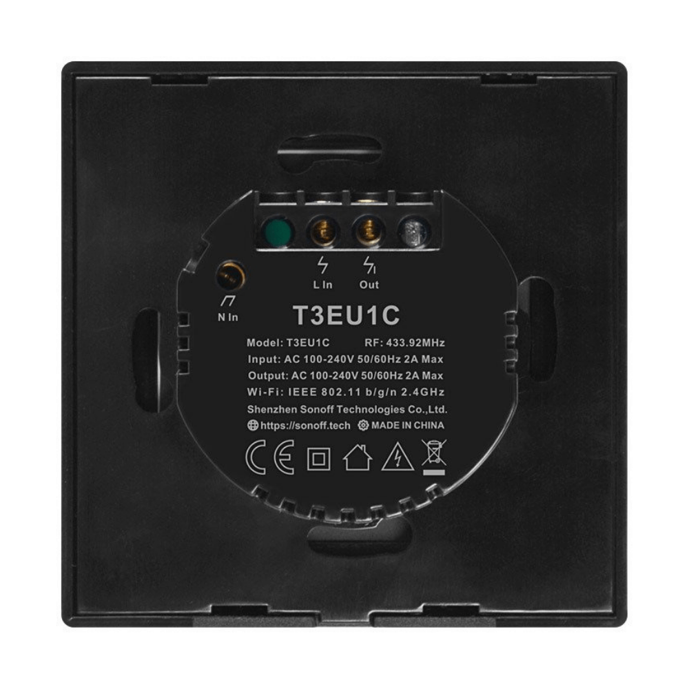Intrerupator smart Sonoff T3EU1C TX, Wireless + RF 433, 1 canal, cu touch, sticla, Negru - EpicHome.ro