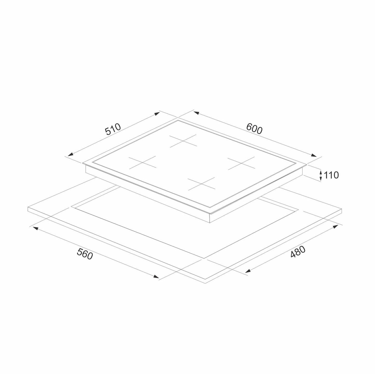 Plita gaz Pyramis 5335.01 Black Glass, gratare individuale emailate, 60x51 cm - EpicHome.ro