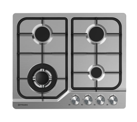 Plita gaz Pyramis 60PG 640, Inox, Wok, gratare fonta, 59x50 cm - EpicHome.ro