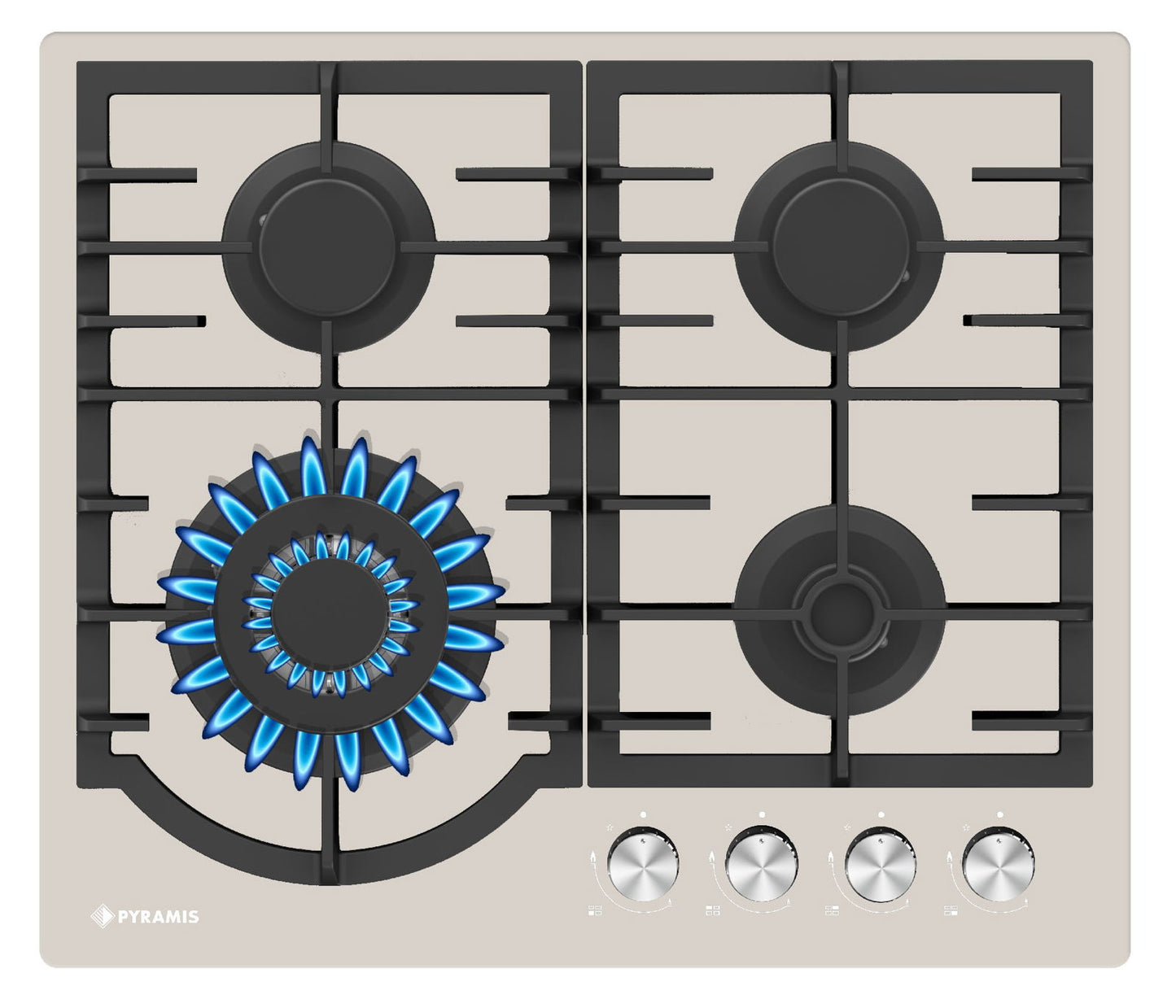 Plita gaz Pyramis 60PG Glass, Wok, gratare fonta, 60x51,5 cm - EpicHome.ro