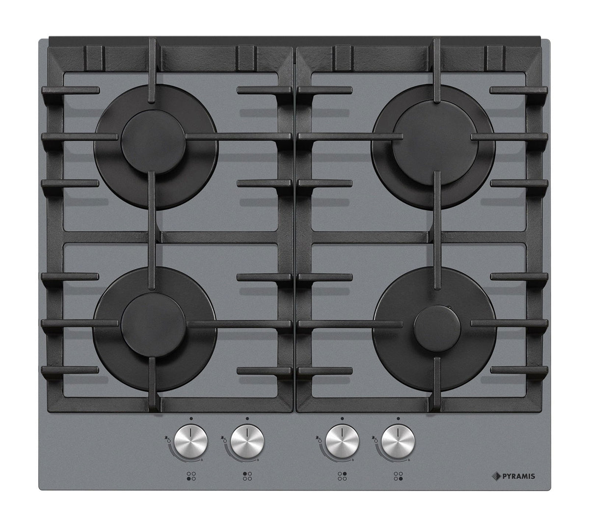 Plita gaz Pyramis 6704 Grey Pearl Glass, gratare fonta, 59,4x52,3 cm - EpicHome.ro