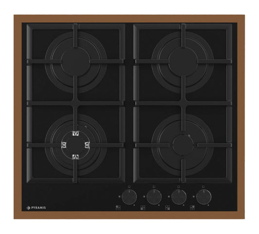 Plita gaz Pyramis 8080 PVD & Black Glass, Wok, gratare fonta, 59x52 cm - EpicHome.ro