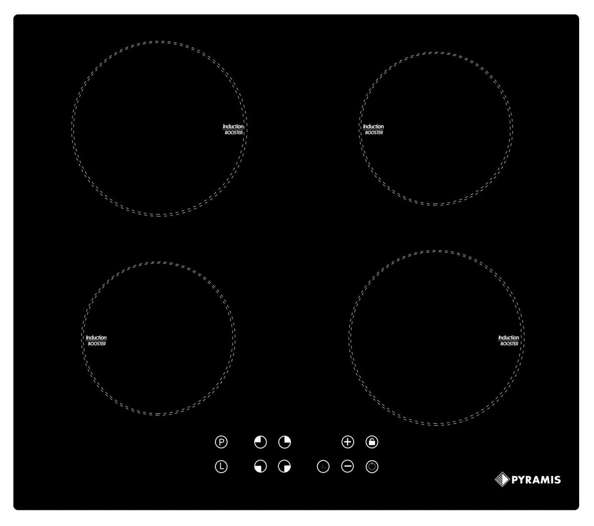 Plita inductie Pyramis 58IND910 Black Glass, 4 zone de gatit, Booster, 9 trepte de putere, 58x51 cm - EpicHome.ro