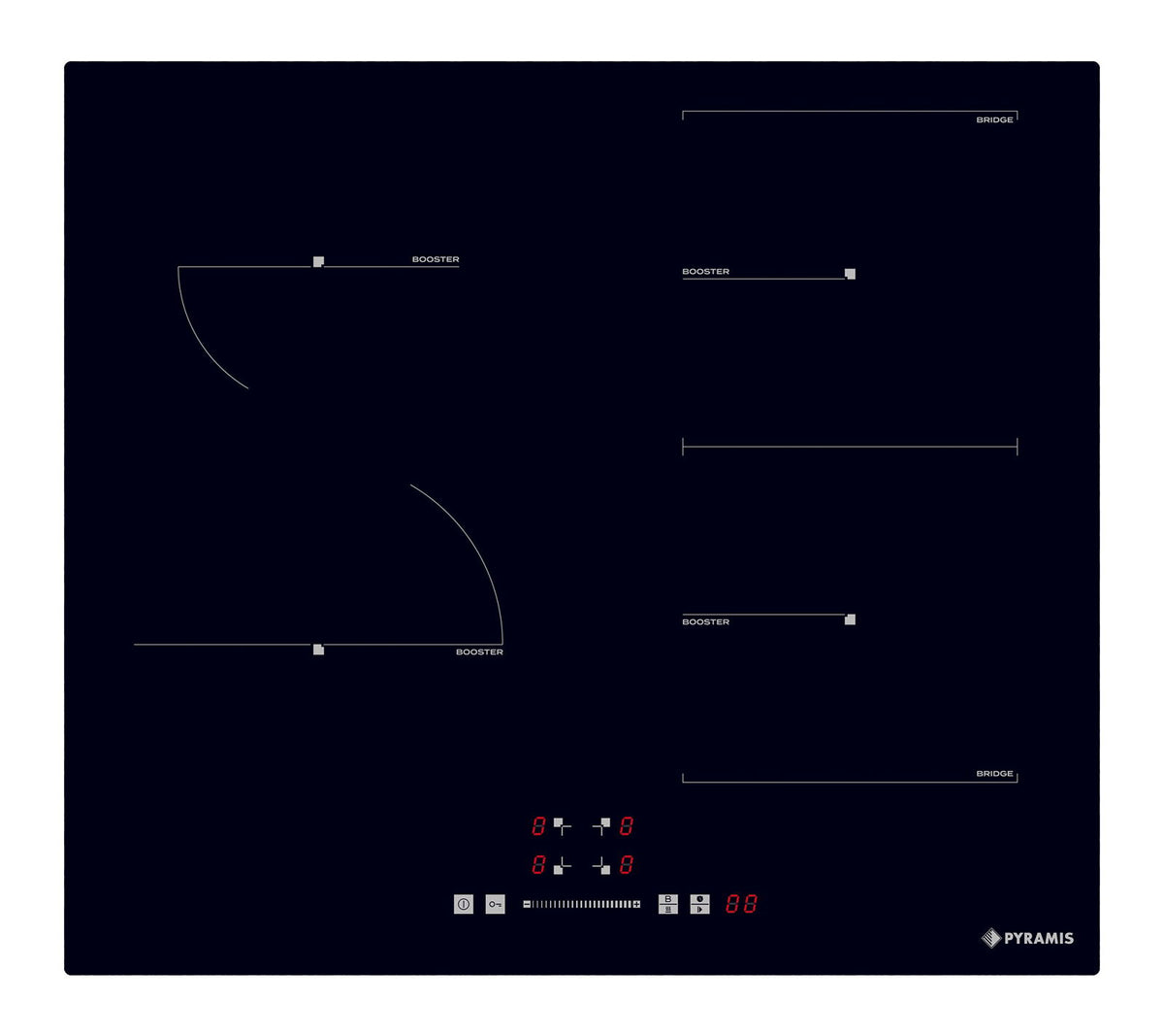 Plita inductie Pyramis PHI62432FMB Slider Touch Control, 4 zone de gatit, 1 zona Bridge, 9 trepte de putere, 59x52 cm - EpicHome.ro