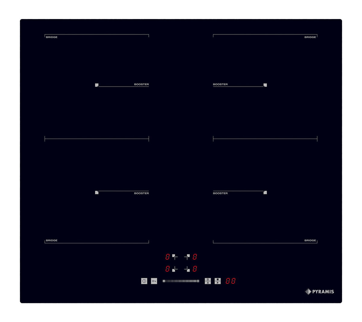 Plita inductie Pyramis PHI63432FMB Slider Touch Control, 4 zone de gatit, 2 zone Bridge, 9 trepte de putere, 59x52 cm - EpicHome.ro