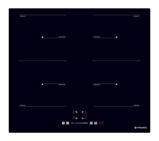 Plita inductie Pyramis PHI63432FMB Slider Touch Control, 4 zone de gatit, 2 zone Bridge, 9 trepte de putere, 59x52 cm - EpicHome.ro