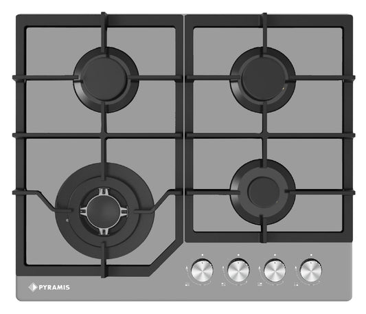 Plita pe gaz Pyramis 60PG 6611.12.13.14 Glass, Wok, gratare fonta, 60x51,5 cm - EpicHome