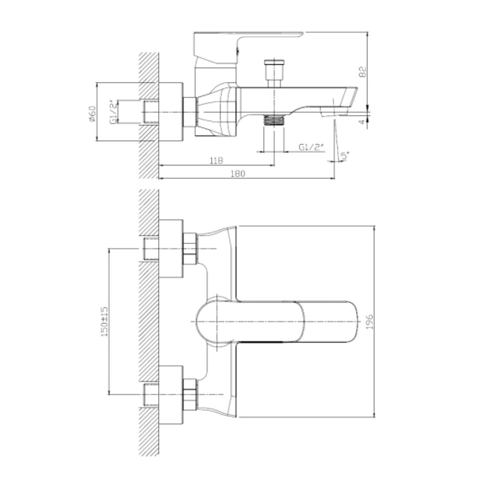 Set baterii baie Pyramis Smartline VENT, lavoar, cada si dus, alama (bronz), finisaj cromat, cartus cu disc ceramic - EpicHome.ro