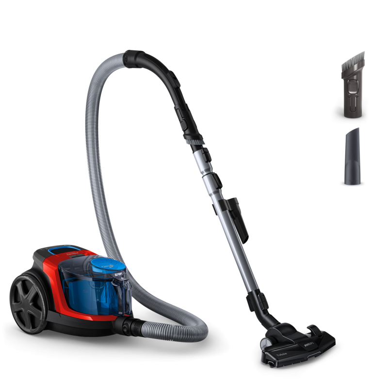 Aspirator fără sac Philips PowerPro Compact FC9330/09, 900W, PowerCyclone 5, Perii TriActive, Roșu