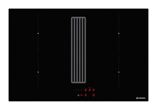 Ansamblu down air Pyramis ABYSSO, 580m³/h, Clasa A, plita inductie, 78cm, 4 zone de gatit, Power Management, Black Glass - EpicHome.ro
