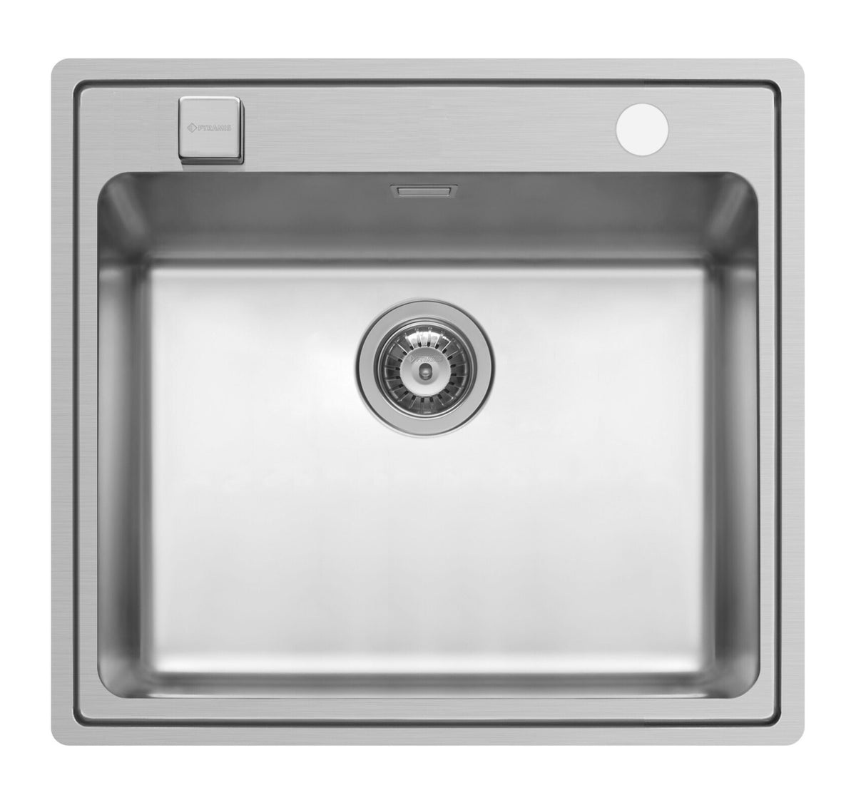 Chiuveta inox Pyramis PELLA, dimensiune 570x520mm, adancime cuva 200mm, instalare la nivel cu blatul sau pe blat, valva automata, finisaj lucios