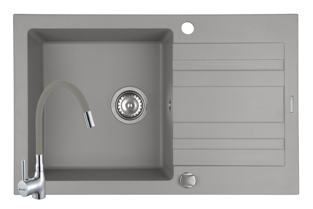 Set chiuveta granit NAXOS 1B1D 79x50 si baterie Eco Flessi Grey #1