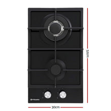 Plita gaz domino Pyramis 493 Wok Black Glass, dimensiune 30x52cm, 2 arzatoare, gratare fonta, butoane frontale