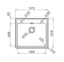 Chiuveta inox Pyramis PELLA, dimensiune 570x520mm, adancime cuva 200mm, instalare la nivel cu blatul sau pe blat, valva automata, finisaj lucios