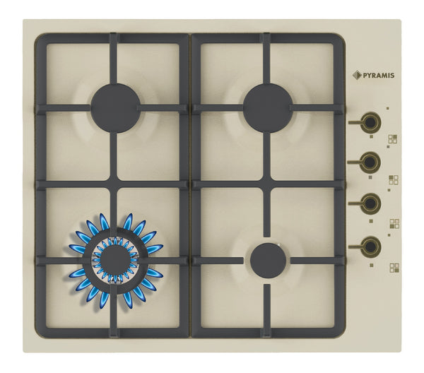 Plita gaz Pyramis 60KF 871, finisaj Rustic, wok, gratare fonta, 59x52cm