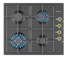 Plita gaz Pyramis 60KF 871, finisaj Rustic, wok, gratare fonta, 59x52cm