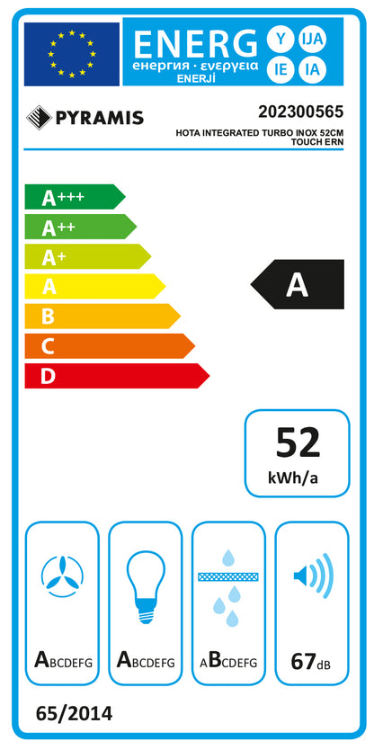 Hota total incorporabila Pyramis Turbo ERN, 52 cm, 1 motor, 760m³h, electronic Soft Touch control, Timer