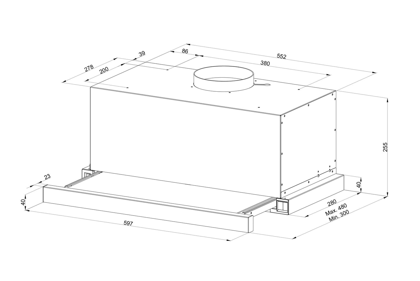 Hota telescopica Pyramis Turbo ERN 2056, Touch Control Display, putere de absorbtie 760mc/h, 1 motor turbo, 60cm