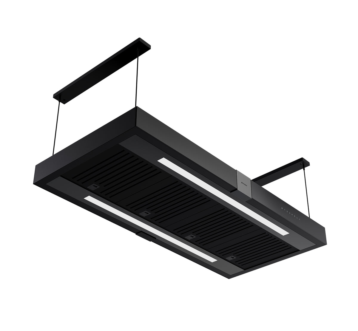 Hota decor insula Pyramis ERN1049, Control cu telecomanda, putere de absorbtie 945mc/h, 1 motor turbo, 130cm, finisaj sticla neagra
