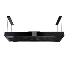 Hota decor insula Pyramis ERN1049, Control cu telecomanda, putere de absorbtie 945mc/h, 1 motor turbo, 130cm, finisaj sticla neagra