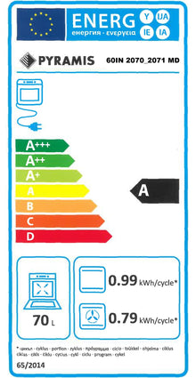 Cuptor electric Pyramis 60IN 2070_2071 MD, 10 functii, clasa A, 70 litri, Soft Close, sticla rece, ghidaje telescopice, butoane retractabile, timer digital