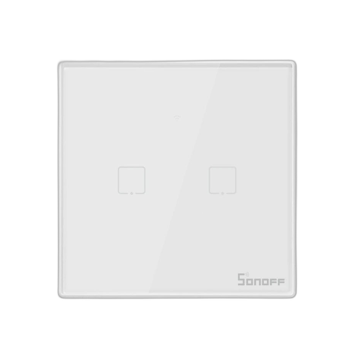 Intrerupator smart Sonoff T2EU1C TX, Wireless + RF 433, cu touch, 2 canale, sticla, Alb, cu bordura