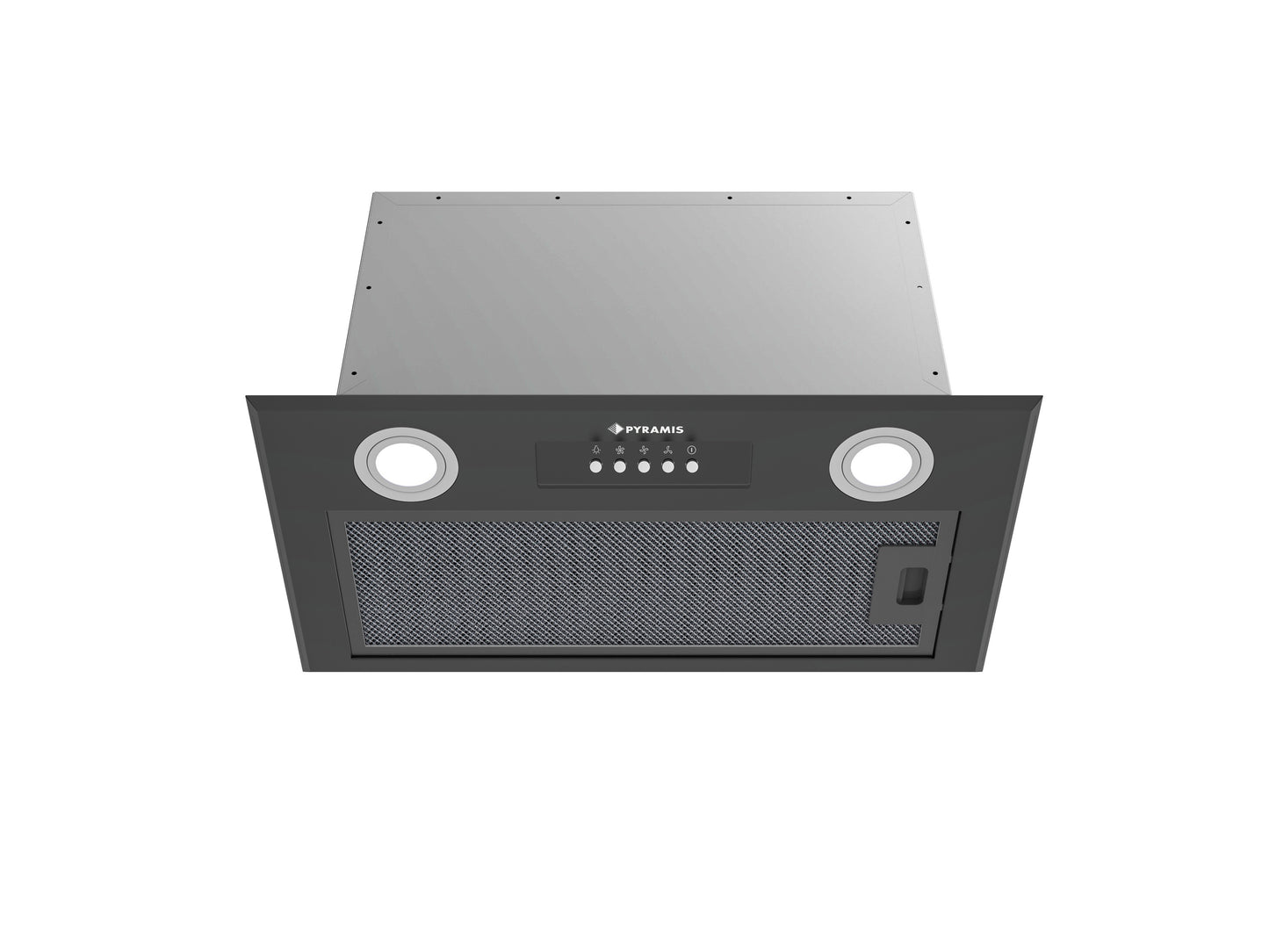 Hota total incorporabila Pyramis MD, 1 motor, putere de absorbtie maxima 618mc/h, 52cm, Touch control, finisaj metal vopsit negru