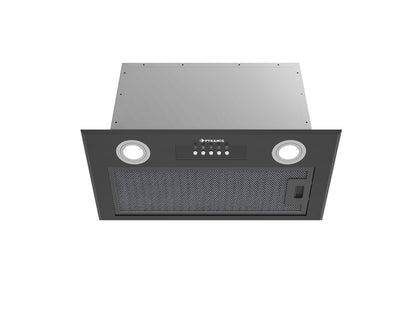 Hota total incorporabila Pyramis MD, 1 motor, putere de absorbtie maxima 618mc/h, 52cm, Touch control, finisaj metal vopsit negru