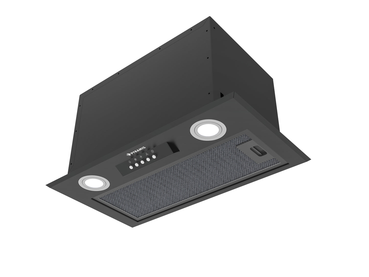 Hota total incorporabila Pyramis MD, 1 motor, putere de absorbtie maxima 618mc/h, 52cm, Touch control, finisaj metal vopsit negru