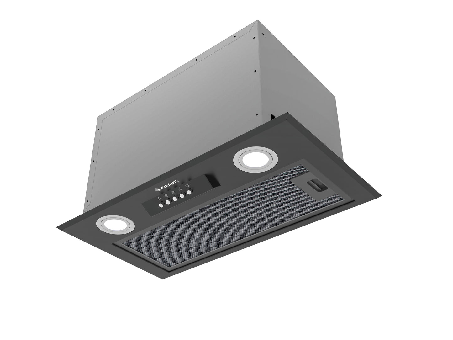 Hota total incorporabila Pyramis MD, 1 motor, putere de absorbtie maxima 618mc/h, 52cm, Touch control, finisaj metal vopsit negru