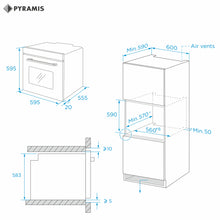 Cuptor electric Pyramis 60IN 6075 Megalo Black Glass, 8 functii, clasa A, volum 65 litri, Aqua Clean