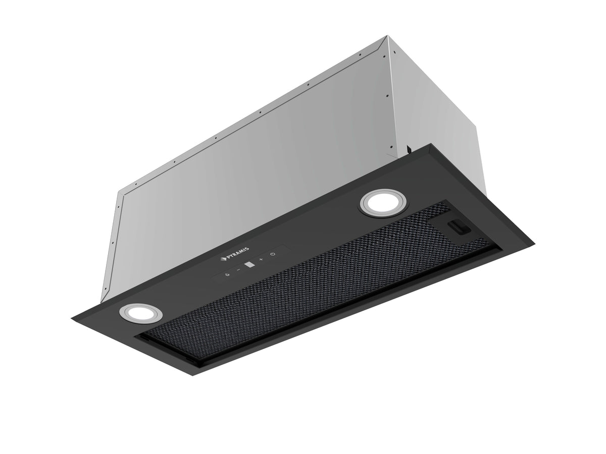 Hota total incorporabila Pyramis MD, 1 motor, putere de absorbtie maxima 618mc/h, 70cm, Touch control, finisaj metal vopsit negru
