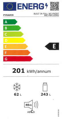 Combina frigorifica incorporabila Pyramis BBI FNF193RO, Full NO FROST, Metal Cooling, clasa E, capacitate totala 305 litri