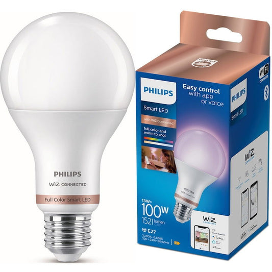 Bec LED RGB inteligent Philips Smart A67, Wi-Fi, Bluetooth, E27, 13W (100W), 1521 lm, lumina alba si colorata (2200-6500K) - EpicHome