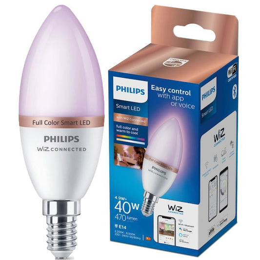 Bec LED Smart PHILIPS C37, E14, 4.9W, 470lm, Wi-Fi, lumina variabila, compatibil Alexa, Google Assistant - EpicHome