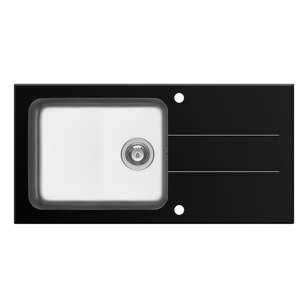 Chiuveta Pyramis CONCERTO 100x50 1B 1D Black Glass & Inox - EpicHome.ro