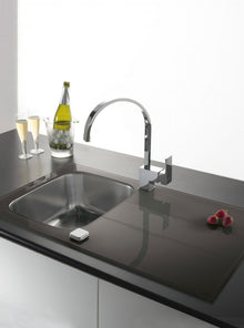 Chiuveta Pyramis CONCERTO 850x50 1B 1D Black Glass & Inox - EpicHome.ro