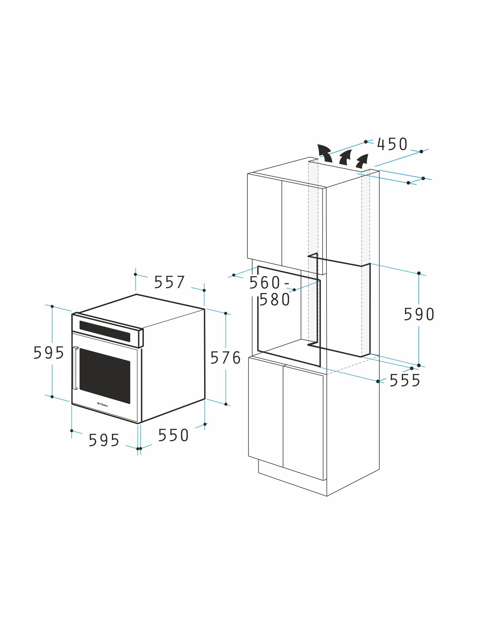 Cuptor electric Pyramis 60IN 80202 Black Glass, 8 functii, clasa A, 69 litri, timer electronic, butoane rotative - EpicHome.ro