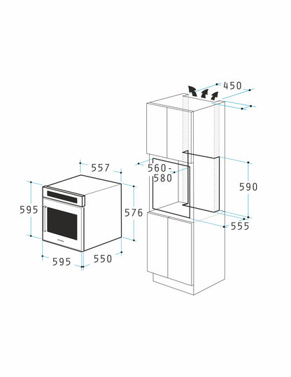 Cuptor electric Pyramis 60IN 80202 Black Glass, 8 functii, clasa A, 69 litri, timer electronic, butoane rotative - EpicHome.ro