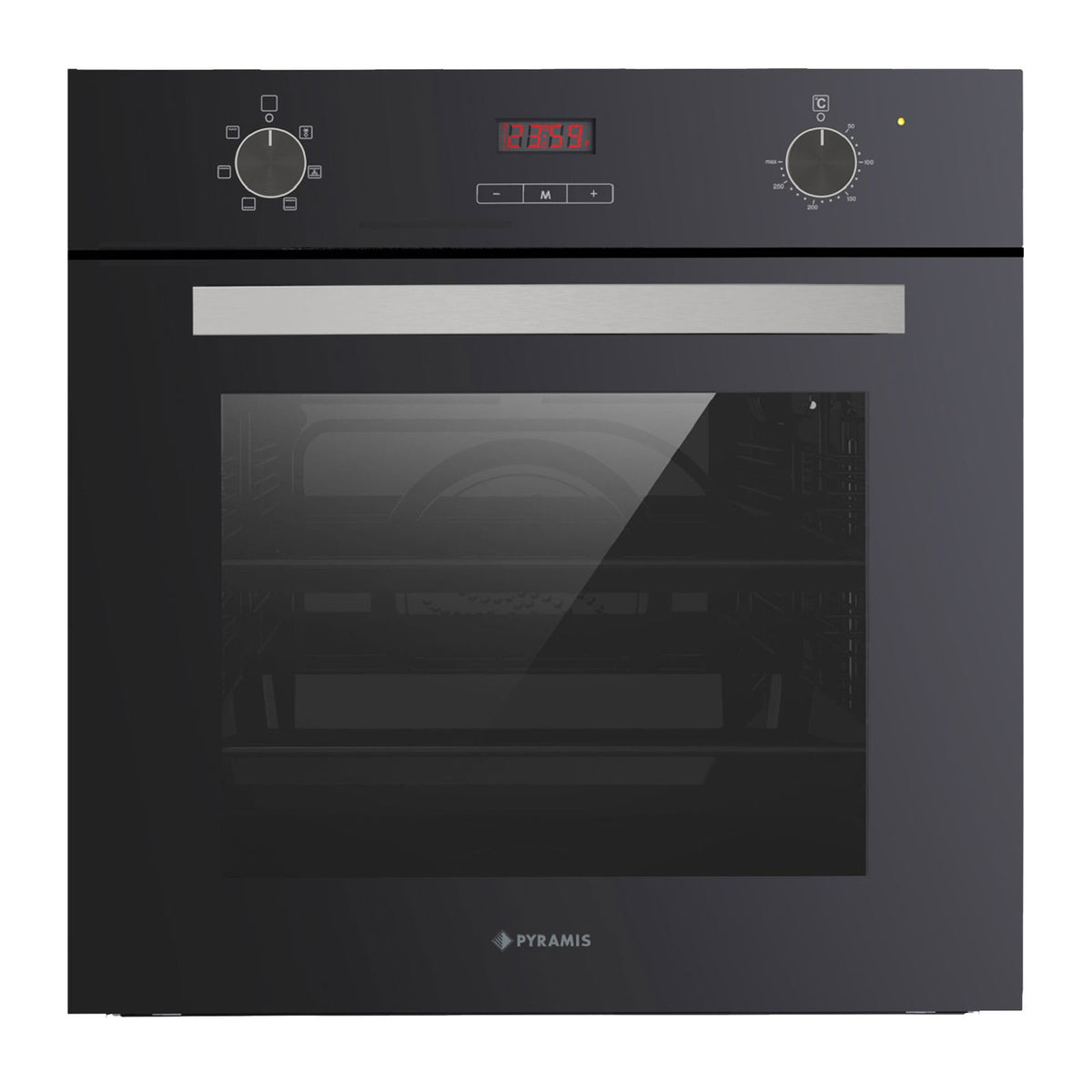 Cuptor electric Pyramis 60IN 8060 Black Glass, 6 functii, clasa A, 64 litri, timer electronic, butoane rotative - EpicHome.ro